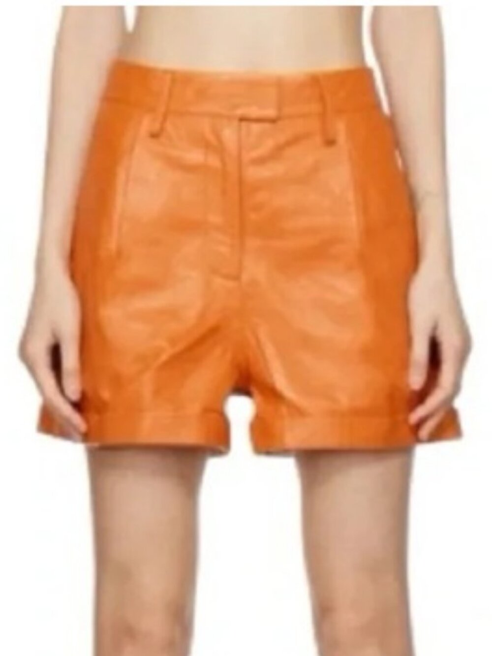 Remain Birger Christensen Paola Orange Leather High Waisted Shorts Sz 4